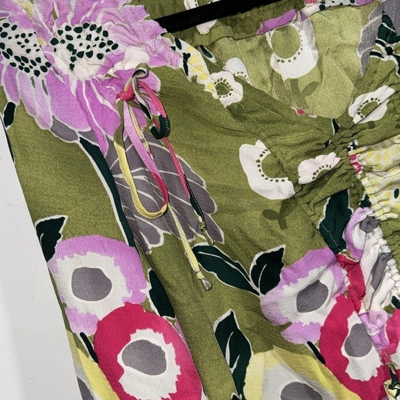 Leifsdottir silk blouse floral bright cinch small Anthropologie - Picture 3 of 5